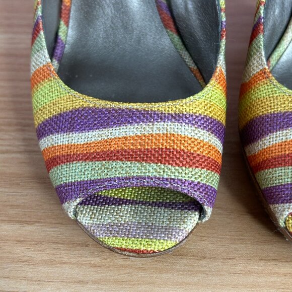 MODA Womens High Heels Slingbacks Shoes 9M Multicolor Zebra Stripe Gum - Picture 5 of 16